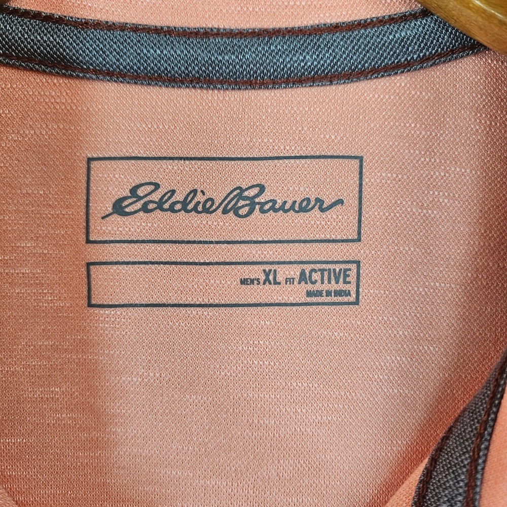 Eddie Bauer Mens XL Active Polo Shirt Coral Pink Short Sleeve Modal Blend Slub - Picture 5 of 8